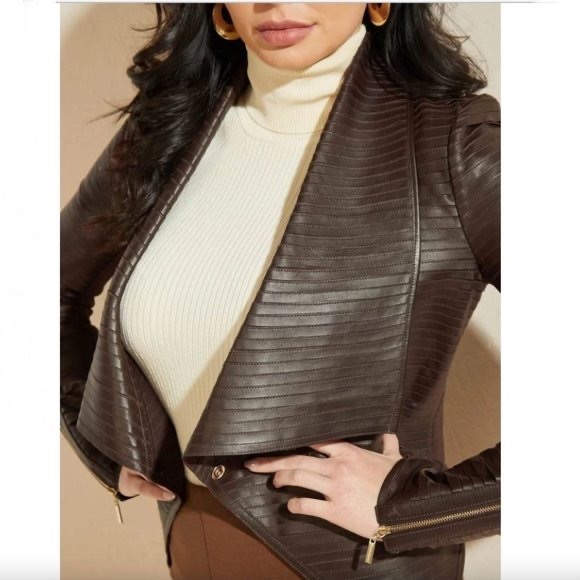 Marciano Guess Shayna Drape Leather Jacket - size 6 - Picture 5 of 15
